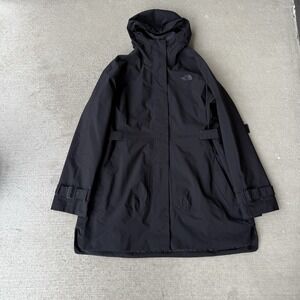 The North Face Womens Waterproof Hooded Trench Coat Black Belted XL